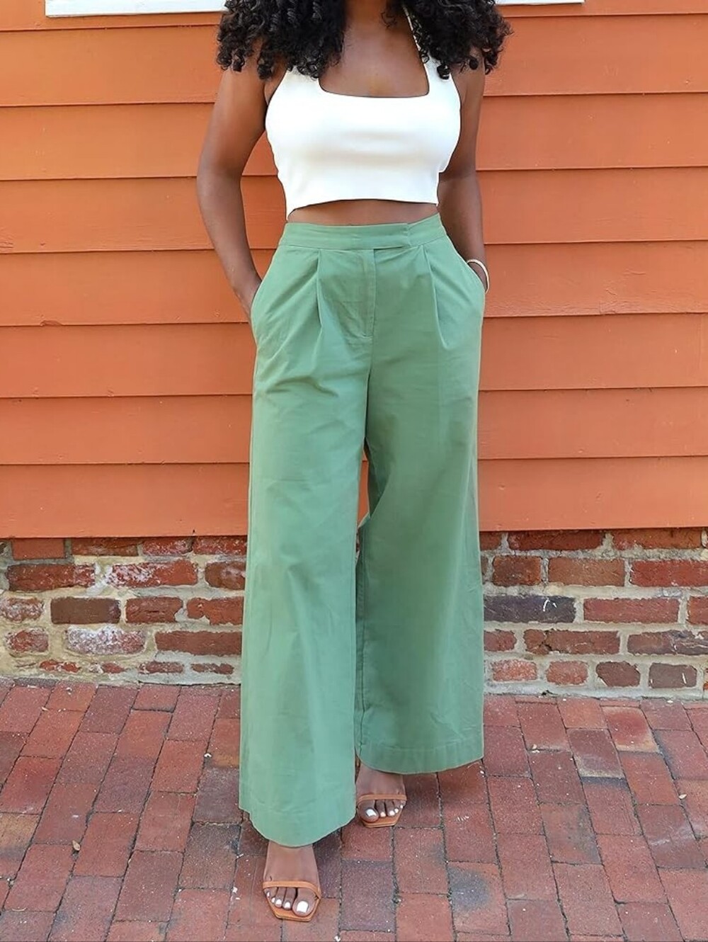 High-Rise Wide Leg Pants in Sage Green